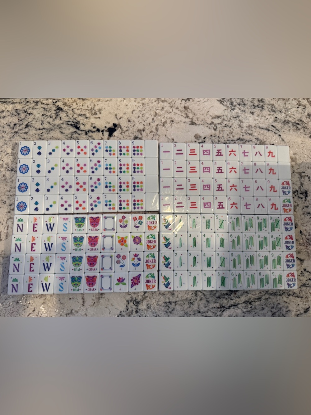 Classic White Mahjong Tile Set with Multicolor Symbols